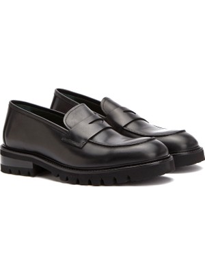 George Hogg Black Men's Leather Loafers