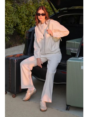 Dagi Ecru Melange Travel Three-Thread Ribbed Pants