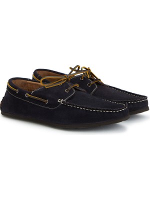 George Hogg Men's Navy Leather Driver Loafers