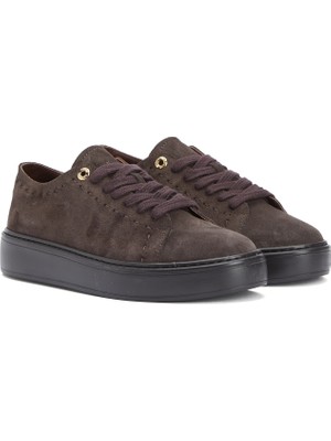 George Hogg Women's Brown Saddle-Stitch Detail Suede Sneakers