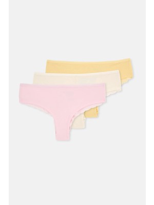 Dagi Pink-Yellow 3-Pack Lace Back Detail Plain Brazilian Panties