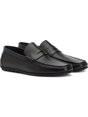 George Hogg Black Men's Casual Comfort Leather Loafers