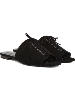 George Hogg Women's Black Tie-Detail Leather Slides