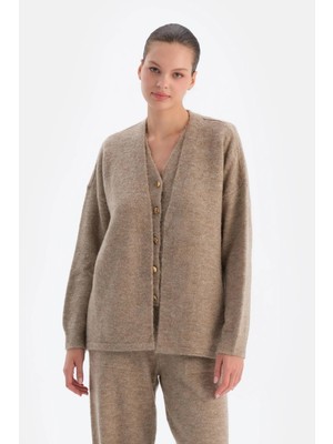 Dagi Beige Long Sleeve Wool Cardigan