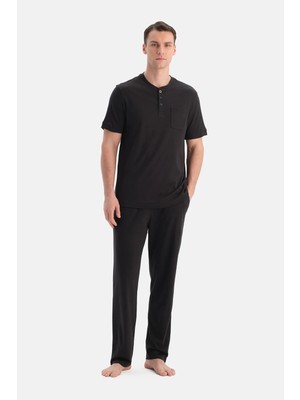 Dagi Black Short Sleeve Cotton Modal Interlock T-Shirt And Pants Set