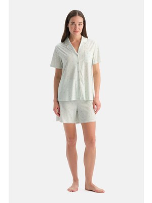 Dagi Sage Floral Lace Detail Shirt And Shorts Set