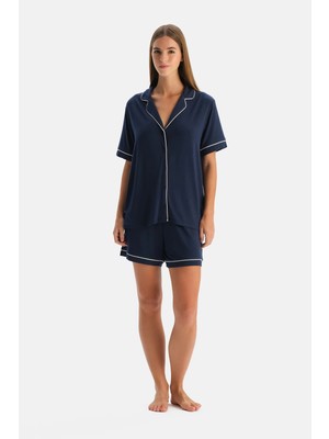 Dagi Navy Modal Jersey Shirt And Shorts Set