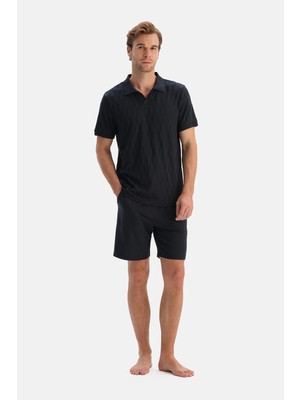Dagi Navy Polo Collar Short Sleeve T-Shirt And Shorts Set