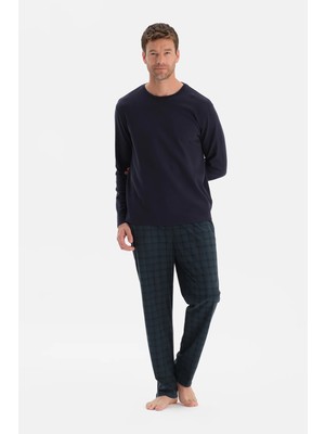 Dagi Navy Stitch Detail Waffle T-Shirt And Pants Pajama Set