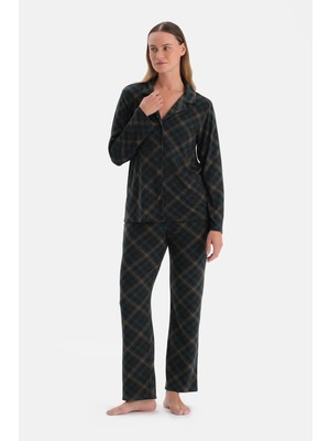 Dagi Dark Green Plaid Thermal Shirt And Pants Pajama Set
