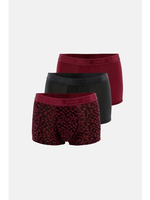 Dagi Burgundy-Black 3-Pack Patterned Micro Modal Boxer