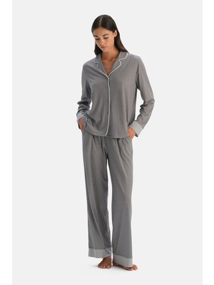 Dagi Grey Geometric Print Shirt And Pants Set