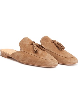 George Hogg Tobacco Tassel Detail Women's Suede Slides