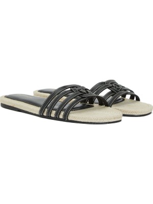 Divarese Dıvarese Black Straw Sole Detail Women's Slides