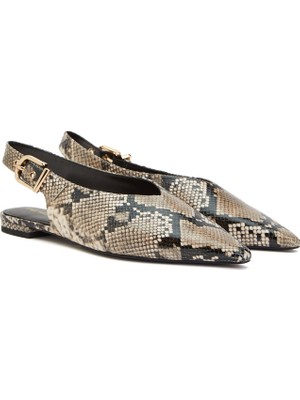 Divarese Dıvarese Black Beige Snake-Pattern Leather Ballet Flats