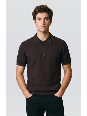 Network Brown Polo Rayon Knit Sweater