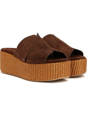 Divarese Dıvarese Dark Brown Suede Wedge Heel Women's Slippers