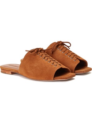 George Hogg Tan Lace Detail Women's Suede Slides