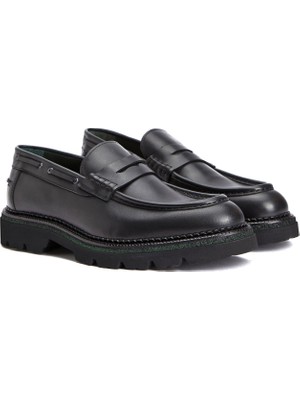 George Hogg Black Men's Leather Loafers