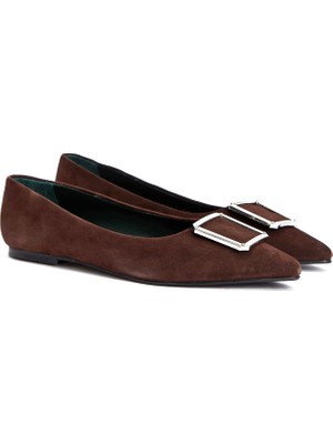 George Hogg Women's Brown Buckle-Detail Suede Ballet Flats