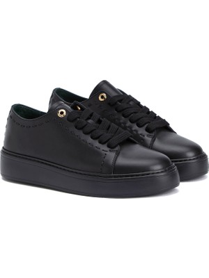 George Hogg Black Saddle Stitch Detail Women's Leather Sneakers