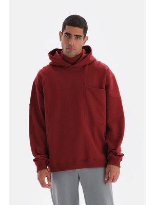 Dagi Burgundy Pocket Detail Hooded Sweatshirt