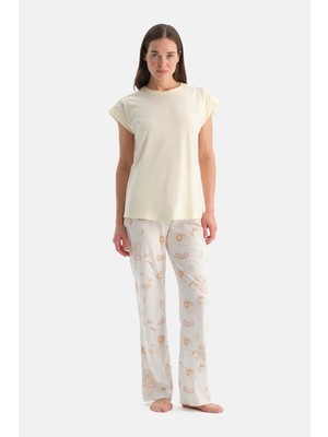 Dagi Light Yellow Short Sleeve T-Shirt Pajama Set