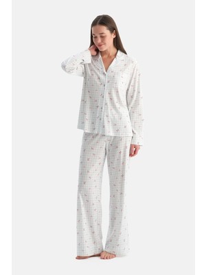 Dagi Light Blue Gingham Cotton Modal Shirt Pajama Set