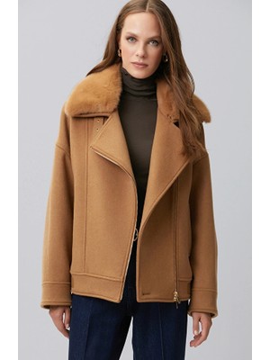 Network Camel Faux Fur Collar Wool Blend Coat
