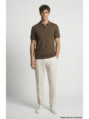 Network Jogger Beige Striped Cotton Linen Woven Trousers