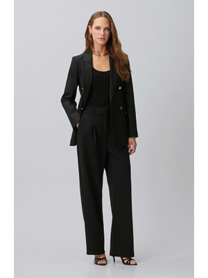 Network Black Wide Leg Wool Mix Trousers