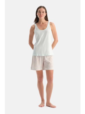 Dagi Ice Blue Wide Strap Tank Top And Shorts Set