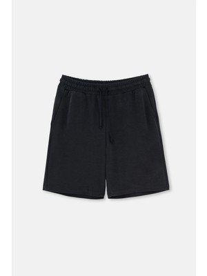 Dagi Black Indigo Drawstring Modal Pique Shorts With Pockets