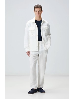 Network Ecru Single Pleat Linen Blend Trousers