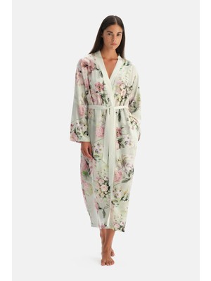 Dagi Sage Floral Pattern Woven Robe