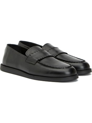 Divarese Dıvarese Black Saddle Stitch Detail Men's Leather Loafers