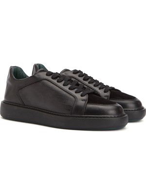 George Hogg Men's Black Printed Leather Sneakers