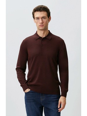 Network Burgundy Polo Neck Wool Blend Knit Sweater