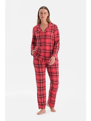 Dagi Red Plaid Thermal Shirt And Pants Pajama Set