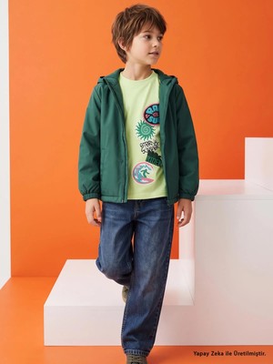 Civil Boys' Fleece Lined Basic Raincoat | Micro Long Sleeve Hooded - Green