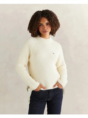 Gant Women's Cream Cropped Fit Crew Neck Knit Sweater