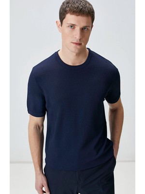 Network Navy Herringbone Pattern Knit Sweater