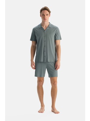 Dagi Grey Blue Short Sleeve Shirt And Shorts Set
