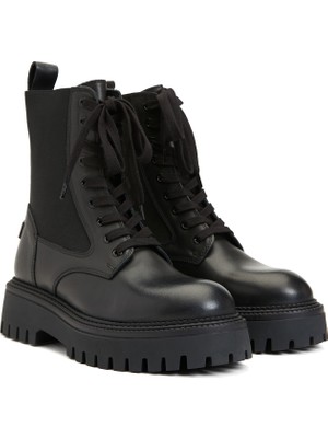 Divarese Black Dıvarese Black Black Women's Leather Thick Sole Boots