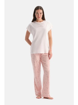Dagi Light Pink Embroidery Detail T-Shirt And Pants Pajama Set