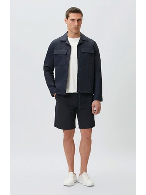 Network Slim Fit Navy Technical Fabric Cuffed Hem Shorts