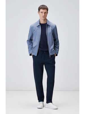 Network Navy Cuffed Hem Twill Knit Jogger Trousers