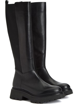 Divarese Dıvarese Black Zippered Women's Leather Tall Boots
