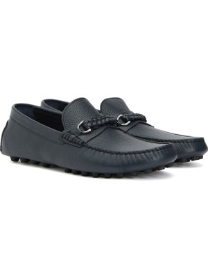 George Hogg Men's Navy Casual Comfort Leather Loafers