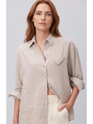 Network Mink Ecru Striped Linen Shirt
